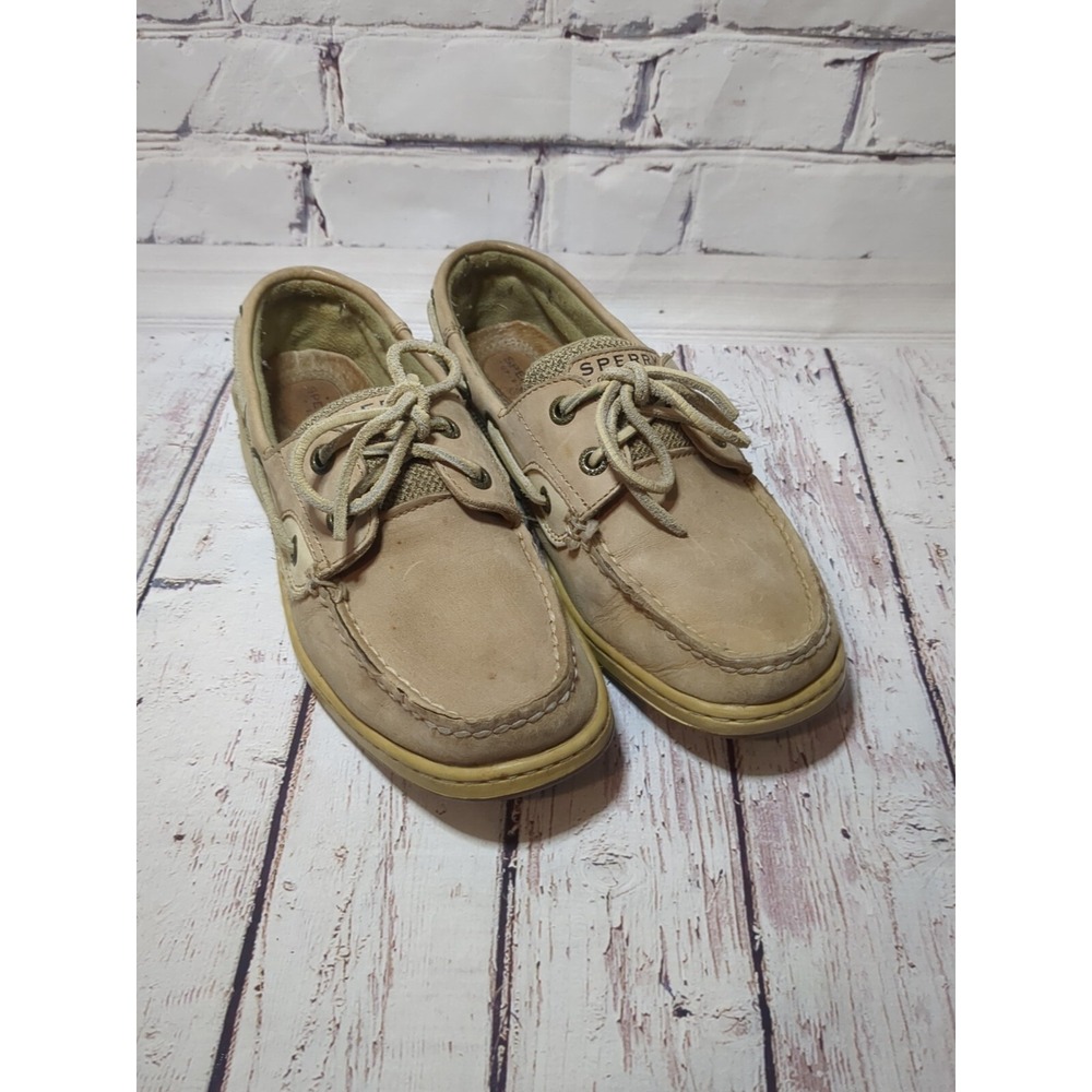 Sperry Angelfish Top Sider Tan Leather Slip On Boat Shoes Women's Size 7.5‎ M